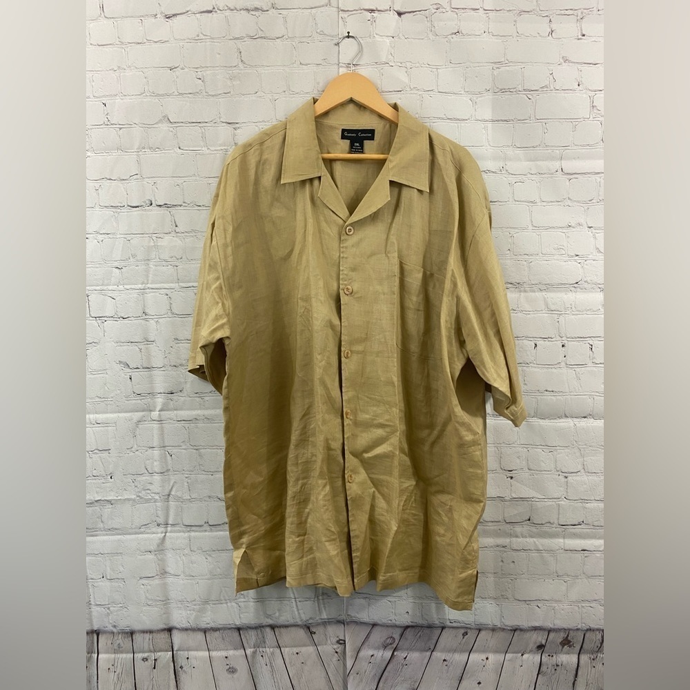 Godbody Collection Mens 2XL Beige 100% Linen Short Sleeve Button Up Shirt